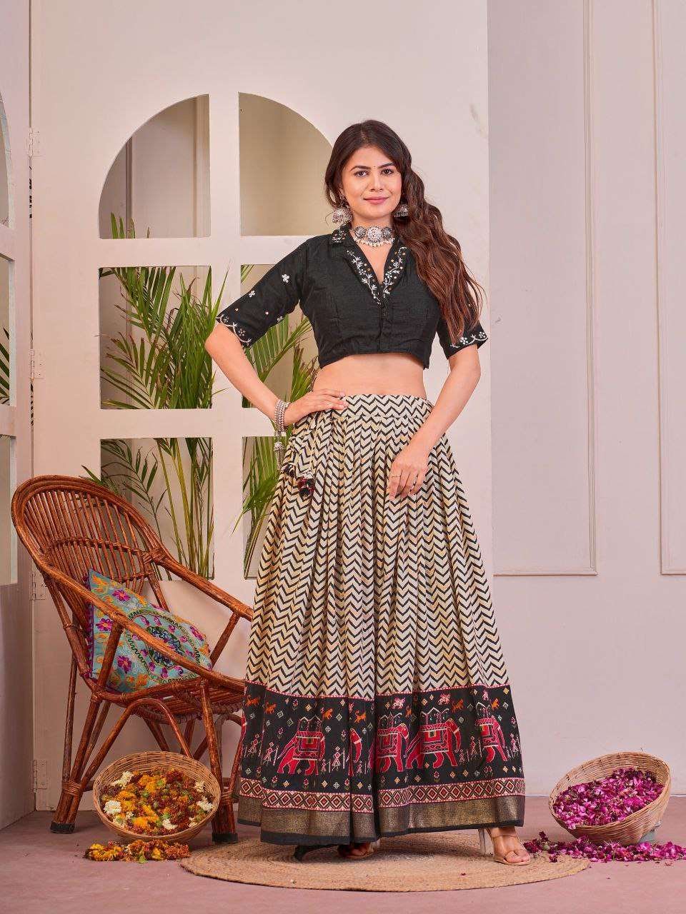 Women's Tussar Silk Patola Print Lehenga Choli Set with Foil Work - Image 10